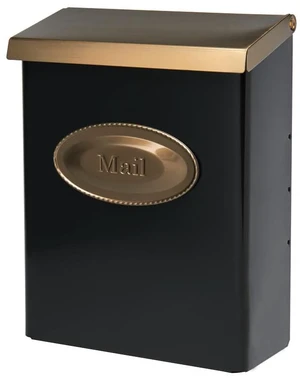 Designer Locking Wall Mount Mailbox, Black, Medium Galvanized steel build with a concealed lock and key drop box and weather-resistant outdoor construction Designer Locking Wall Mount Mailbox, Black, Medium Galvanized steel build with a concealed lock and key drop box and weather-resistant outdoor construction