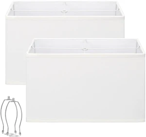 Rectangular Lamp Shades Set of 2, 16"L x 8"W x 10"H, Large Rectangle Lampshades for Table Lamps Floor Lamps, Natural Linen Bedside Lamp Shades, Spider, Harp Holders Included, Easy Assembly, White Rectangular Lamp Shades Set of 2, 16"L x 8"W x 10"H, Large Rectangle Lampshades for Table Lamps Floor Lamps, Natural Linen Bedside Lamp Shades, Spider, Harp Holders Included, Easy Assembly, White