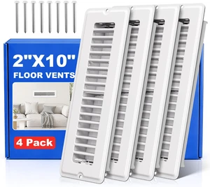 Floor Register 2x10, 4 Pack White Vent Covers for Home Floor or Wall 8 Screws for Quick-Fit, Heavy Duty Walkable Metal Floor Vents, Air Supply Lever, Easy Adjust Toe Kick Vent Grilles Floor Register 2x10, 4 Pack White Vent Covers for Home Floor or Wall 8 Screws for Quick-Fit, Heavy Duty Walkable Metal Floor Vents, Air Supply Lever, Easy Adjust Toe Kick Vent Grilles