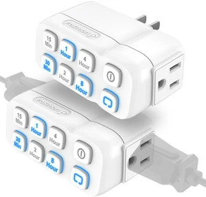 Countdown Plug-in Timer Dual Outlets, Indoor Light Timers for Electrical Outlets, 15-30 Min, 1-2-4-8 Hour Settings, Grounded 3-Prong, 15A/1875W, ½ HP, 2-Pack Countdown Plug-in Timer Dual Outlets, Indoor Light Timers for Electrical Outlets, 15-30 Min, 1-2-4-8 Hour Settings, Grounded 3-Prong, 15A/1875W, ½ HP, 2-Pack