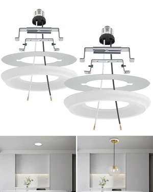 2-Pack Recessed Can Light Conversion Kit for 5" and 6" Ceiling Fixtures Pendant/Hanging Light Upgrade, Includes E26 Socket, Mounting Bracket, Round Ceiling PlateWhite 2-Pack Recessed Can Light Conversion Kit for 5" and 6" Ceiling Fixtures Pendant/Hanging Light Upgrade, Includes E26 Socket, Mounting Bracket, Round Ceiling PlateWhite