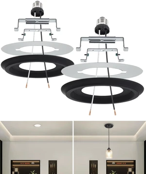 2-Pack Recessed Can Light Conversion Kit for 5" and 6" Ceiling Fixtures Pendant/Hanging Light Upgrade, Includes E26 Socket, Mounting Bracket, Round Ceiling PlateBlack 2-Pack Recessed Can Light Conversion Kit for 5" and 6" Ceiling Fixtures Pendant/Hanging Light Upgrade, Includes E26 Socket, Mounting Bracket, Round Ceiling PlateBlack