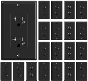Glossy Black Decorator Wall Receptacle Outlets, TR Tamper Resistant & WR Weather Resistant, 20A 125V Electrical Outlet with Wall Plate, Self-grounding, 2 Pole 3 Wire, 5-20R, UL Listed, 20 Pack Glossy Black Decorator Wall Receptacle Outlets, TR Tamper Resistant & WR Weather Resistant, 20A 125V Electrical Outlet with Wall Plate, Self-grounding, 2 Pole 3 Wire, 5-20R, UL Listed, 20 Pack
