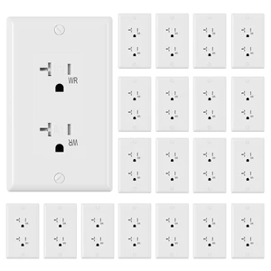 Glossy White Decorator Wall Receptacle Outlets, TR Tamper Resistant & WR Weather Resistant, 20A 125V Electrical Outlet with Wall Plate, Self-grounding, 2 Pole 3 Wire, 5-20R, UL Listed, 20 Pack Glossy White Decorator Wall Receptacle Outlets, TR Tamper Resistant & WR Weather Resistant, 20A 125V Electrical Outlet with Wall Plate, Self-grounding, 2 Pole 3 Wire, 5-20R, UL Listed, 20 Pack
