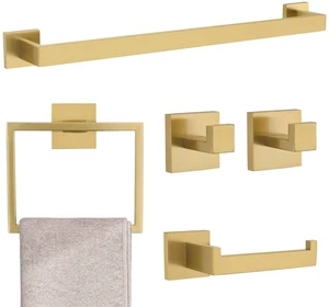 Brushed Gold 5 Pieces Bathroom Hardware Accessories Set Towel Bar Set Towel Holder Racks Set for Bathroom,SUS304 Stainless Steel,Wall Mounted 23.6-Inch Brushed Gold 5 Pieces Bathroom Hardware Accessories Set Towel Bar Set Towel Holder Racks Set for Bathroom,SUS304 Stainless Steel,Wall Mounted 23.6-Inch