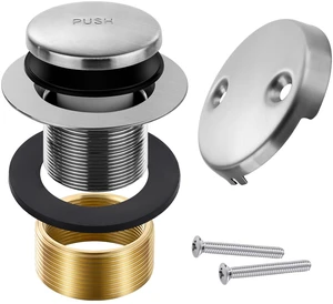 Tub Drain Kit with Bathtub Drain Stopper (Brushed Nickel) Tip-Toe Tub Drain Trim Set with Two-Hole Overflow Plate, Replacement Conversion Assembly with Universal Fine & Coarse Thread Tub Drain Kit with Bathtub Drain Stopper (Brushed Nickel) Tip-Toe Tub Drain Trim Set with Two-Hole Overflow Plate, Replacement Conversion Assembly with Universal Fine & Coarse Thread