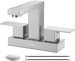 Bathroom Sink Faucet, 4 inch Brushed Nickel Faucet Stainless Steel Bathroom Faucets for Sink 3 Hole with Pop-up Drain and Supply Lines, 2-Handle Faucet for Vanity RV Restroom Bathroom Sink Faucet, 4 inch Brushed Nickel Faucet Stainless Steel Bathroom Faucets for Sink 3 Hole with Pop-up Drain and Supply Lines, 2-Handle Faucet for Vanity RV Restroom