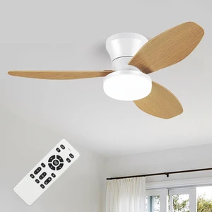 Small White&Wood Ceiling Fan with Light - 35 Inch Flush Mount Ceiling Fan with Lights and Remote, Low Profile Ceiling Fans with 3 Reversible Blades, 6 Speeds, Ceiling Fans for Bedroom Kitchen Small White&Wood Ceiling Fan with Light - 35 Inch Flush Mount Ceiling Fan with Lights and Remote, Low Profile Ceiling Fans with 3 Reversible Blades, 6 Speeds, Ceiling Fans for Bedroom Kitchen