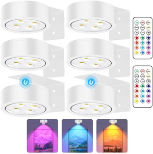 RGB Picture Light Battery Operated Painting Lights for Wall Wireless Magnetic Display Art Light with Remote Controls,Dimmable&Timer for Art Frame Artworking,6Pack White RGB Picture Light Battery Operated Painting Lights for Wall Wireless Magnetic Display Art Light with Remote Controls,Dimmable&Timer for Art Frame Artworking,6Pack White