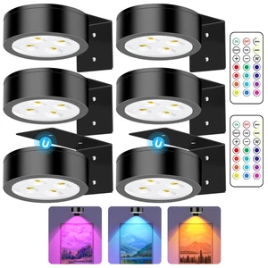 RGB Picture Light Battery Operated Painting Lights for Wall Wireless Magnetic Display Art Light with Remote Controls,Dimmable&Timer for Art Frame Artworking,6Pack Black RGB Picture Light Battery Operated Painting Lights for Wall Wireless Magnetic Display Art Light with Remote Controls,Dimmable&Timer for Art Frame Artworking,6Pack Black