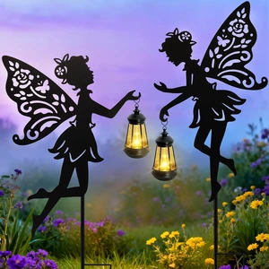 Solar Fairy Garden Lights Outdoor, Hanging Lantern Fairy Stakes Waterproof Metal Silhouette With LED Warm Glow, Yard Decor for Patio Lawn Pathway, Garden Gifts for Women Mom(2 Pack) Solar Fairy Garden Lights Outdoor, Hanging Lantern Fairy Stakes Waterproof Metal Silhouette With LED Warm Glow, Yard Decor for Patio Lawn Pathway, Garden Gifts for Women Mom(2 Pack)