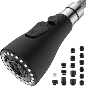 Metal Kitchen Faucet Head Replacement with 15 Adapters, Matte Black 3-Mode Kitchen Sink Sprayer Replacement Nozzle, Durable Pull Down Head for Kitchen Sink (Stream/Spray/Blade),Stainless Steel Metal Kitchen Faucet Head Replacement with 15 Adapters, Matte Black 3-Mode Kitchen Sink Sprayer Replacement Nozzle, Durable Pull Down Head for Kitchen Sink (Stream/Spray/Blade),Stainless Steel