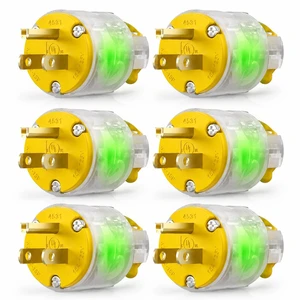 6 Packs Lighted Extension Cord Ends Replacement Plug 15A 125V NEMA 5-15P, Electrical Plugs 3 Prong,Lighted Plug Male Extension Cord Ends, 15 Amp Plug, UL Listed,Yellow 6 Packs Lighted Extension Cord Ends Replacement Plug 15A 125V NEMA 5-15P, Electrical Plugs 3 Prong,Lighted Plug Male Extension Cord Ends, 15 Amp Plug, UL Listed,Yellow