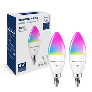 Smart E12 LED Bulbs 60W Work with Alexa/Google Home, 2PCS No Hub Required, 500LM 6W RGBCW Candle Chandelier Smart bulb Work with SmartLife, 2.4G WiFi & BLE Candelabra Bulb, ETL Listed Smart E12 LED Bulbs 60W Work with Alexa/Google Home, 2PCS No Hub Required, 500LM 6W RGBCW Candle Chandelier Smart bulb Work with SmartLife, 2.4G WiFi & BLE Candelabra Bulb, ETL Listed