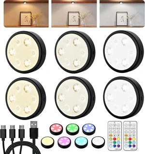 Puck Lights with Remote, Under Cabinet Lights,2000mAh Battery Operated Closet Lights, Magnetic Under Cabinet Lighting Wireless, 3 Color Temps &7 RGB Colors, Black Rechargeable Puck Lights Puck Lights with Remote, Under Cabinet Lights,2000mAh Battery Operated Closet Lights, Magnetic Under Cabinet Lighting Wireless, 3 Color Temps &7 RGB Colors, Black Rechargeable Puck Lights