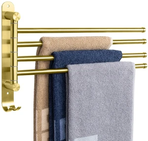 Swivel Towel Rack, 13.8" Thicken 304 Stainless Steel 4-Arm Towel Bar, Space Saving Wall Mounted Towel Holder with Hook, Rustproof Swing Out Towel Hanger for Bathroom, Kitchen (Brushed Gold) Swivel Towel Rack, 13.8" Thicken 304 Stainless Steel 4-Arm Towel Bar, Space Saving Wall Mounted Towel Holder with Hook, Rustproof Swing Out Towel Hanger for Bathroom, Kitchen (Brushed Gold)