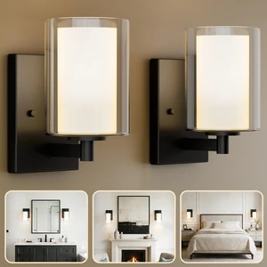 Wall Sconces Set of Two, Modern Matte Black Vanity Wall Lights Double Clear Glass Shades With E26 Base, Farmhouse Wall Lights For Bathroom, Bedroom, Living Room, Mirror And Hallway Wall Sconces Set of Two, Modern Matte Black Vanity Wall Lights Double Clear Glass Shades With E26 Base, Farmhouse Wall Lights For Bathroom, Bedroom, Living Room, Mirror And Hallway