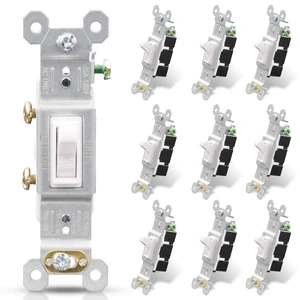 Single Pole Toggle Light Switch, 15 Amp, 120 Volt, Toggle Framed AC Quiet, in Wall On/Off Switch Replacement, Self-Grounding, Residential and Commercial Grade, UL (10 Pack, Glossy White) Single Pole Toggle Light Switch, 15 Amp, 120 Volt, Toggle Framed AC Quiet, in Wall On/Off Switch Replacement, Self-Grounding, Residential and Commercial Grade, UL (10 Pack, Glossy White)