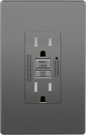 GFCI Outlet 15Amp, GFCI Receptacle, Self-Test, ETL Listed, Space Gray Tamper-Resistant, Ground Fault Protection, LED Indicator, No-False-Trip Performance, Screwless Wall Plate, Anti-Interference GFCI Outlet 15Amp, GFCI Receptacle, Self-Test, ETL Listed, Space Gray Tamper-Resistant, Ground Fault Protection, LED Indicator, No-False-Trip Performance, Screwless Wall Plate, Anti-Interference