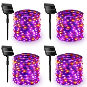 4 Pack Solar Halloween Lights, 132ft 400 LED, Orange & Purple Solar Fairy Lights Outdoor Waterproof with 8 Modes, String Lights for Garden Yard Path Porch Outside Tree DIY Halloween Decor 4 Pack Solar Halloween Lights, 132ft 400 LED, Orange & Purple Solar Fairy Lights Outdoor Waterproof with 8 Modes, String Lights for Garden Yard Path Porch Outside Tree DIY Halloween Decor