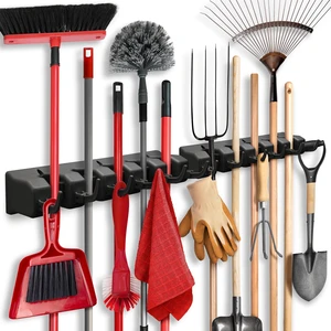 2 Pack Mop and Broom Holder Wall Mount - Garage Storage Organizer with 5 Slots, 6 Hooks, 7.5lbs Capacity Per Slot - Home, Kitchen, Closet, Laundry Room Organization Black Broom Hanger 2 Pack Mop and Broom Holder Wall Mount - Garage Storage Organizer with 5 Slots, 6 Hooks, 7.5lbs Capacity Per Slot - Home, Kitchen, Closet, Laundry Room Organization Black Broom Hanger