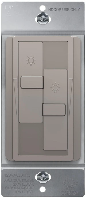 Dual Load LED Dimmer Switch, Single Pole, Nickel, 1 Pack Dual sliders dim two light loads independently. Dimmable bulbs only: 200W LED/CFL or 300W incandescent/halogen. No neutral Dual Load LED Dimmer Switch, Single Pole, Nickel, 1 Pack Dual sliders dim two light loads independently. Dimmable bulbs only: 200W LED/CFL or 300W incandescent/halogen. No neutral