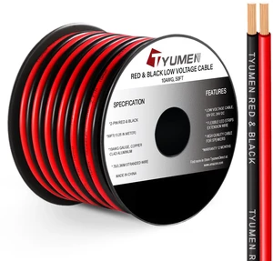 10 Gauge Wire 50FT, 10AWG Red Black Electrical Wire LED Strips Extension Cord 12V/24V DC Cable, 10 AWG 2 Conductors Flexible Low Voltage Wire for in-Home, Autos, Speaker use 10 Gauge Wire 50FT, 10AWG Red Black Electrical Wire LED Strips Extension Cord 12V/24V DC Cable, 10 AWG 2 Conductors Flexible Low Voltage Wire for in-Home, Autos, Speaker use