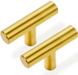30 Pack Brushed Brass Cabinet Knobs Gold Drawer Pulls Stainless Steel Brushed Gold Dresser Knobs for Cabinets Cupboard Bathroom Kitchen Hardware, Single Hole T Bar Pulls, 2in Overall Length 30 Pack Brushed Brass Cabinet Knobs Gold Drawer Pulls Stainless Steel Brushed Gold Dresser Knobs for Cabinets Cupboard Bathroom Kitchen Hardware, Single Hole T Bar Pulls, 2in Overall Length