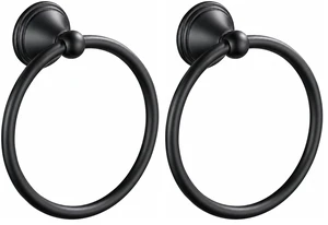 Towel Ring for Bathroom, Matte Black Hand Towel Holder 2 Pack, Bathroom Accessories and Towel Racks for Bathroom Wall Mount Towel Ring for Bathroom, Matte Black Hand Towel Holder 2 Pack, Bathroom Accessories and Towel Racks for Bathroom Wall Mount