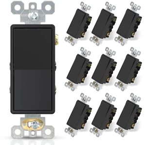 4 Way Decorative Light Switch, 15Amp, 120-277 Volt, AC Decorator Rocker Paddle Wall Switch Replacement, Self-Grounding, Residential and Commercial Grade, UL Listed (10 Pack, Glossy Black) 4 Way Decorative Light Switch, 15Amp, 120-277 Volt, AC Decorator Rocker Paddle Wall Switch Replacement, Self-Grounding, Residential and Commercial Grade, UL Listed (10 Pack, Glossy Black)