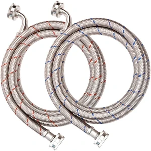 20FT Red and Blue Washer Hoses,2 Pack Stainless Steel Washing Machine Hoses with 90 Degree Elbows,Burst Proof Hot & Cold WaterConnection Inlet Washer Supply Lines 20FT Red and Blue Washer Hoses,2 Pack Stainless Steel Washing Machine Hoses with 90 Degree Elbows,Burst Proof Hot & Cold WaterConnection Inlet Washer Supply Lines