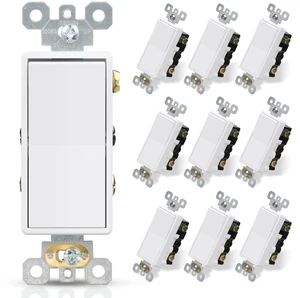 4 Way Decorative Light Switch, 15Amp, 120-277 Volt, AC Decorator Rocker Paddle Wall Switch Replacement, Self-Grounding, Residential and Commercial Grade, UL Listed (10 Pack, Glossy White) 4 Way Decorative Light Switch, 15Amp, 120-277 Volt, AC Decorator Rocker Paddle Wall Switch Replacement, Self-Grounding, Residential and Commercial Grade, UL Listed (10 Pack, Glossy White)