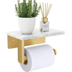 Toilet Paper Holder with Marble Shelf, Wall Mounted Gold Stainless Steel Screw, Tissue Roll Paper Holder Dispenser for Bathroom Washroom Toilet Paper Holder with Marble Shelf, Wall Mounted Gold Stainless Steel Screw, Tissue Roll Paper Holder Dispenser for Bathroom Washroom
