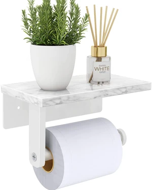 Toilet Paper Holder with Marble Shelf, Wall Mounted White Stainless Steel, Tissue Roll Paper Holder Dispenser for Bathroom Washroom Toilet Paper Holder with Marble Shelf, Wall Mounted White Stainless Steel, Tissue Roll Paper Holder Dispenser for Bathroom Washroom