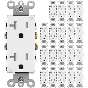20 Pack 20 Amp Decorator Receptacle Outlet with Tamper-Resistant Standard Electrical Outlet for Home and Business Use, 20A/125V/2500W, UL Listed, White 20 Pack 20 Amp Decorator Receptacle Outlet with Tamper-Resistant Standard Electrical Outlet for Home and Business Use, 20A/125V/2500W, UL Listed, White