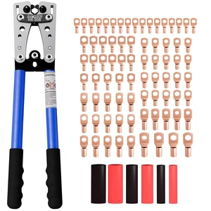 Battery Cable Crimper Tool for AWG10-1/0, 78pcs Copper Lug Terminals Electrical Battery Crimping Tool AWG 10 8 6 4 2 1/0, 110pcs Heat Shrink Tubing, Wire Crimper Pliers for Marine/RV/Auto Wiring Battery Cable Crimper Tool for AWG10-1/0, 78pcs Copper Lug Terminals Electrical Battery Crimping Tool AWG 10 8 6 4 2 1/0, 110pcs Heat Shrink Tubing, Wire Crimper Pliers for Marine/RV/Auto Wiring