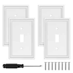 4 Pack White Decorative Wall Plate Single Toggle Light Switch Cover Plate Switch Plate & Outlet Covers,1 Gang Bamboo Fiber Material Wall Plates for 1 Toggle Switch, Bathroom, Kitchen 4 Pack White Decorative Wall Plate Single Toggle Light Switch Cover Plate Switch Plate & Outlet Covers,1 Gang Bamboo Fiber Material Wall Plates for 1 Toggle Switch, Bathroom, Kitchen