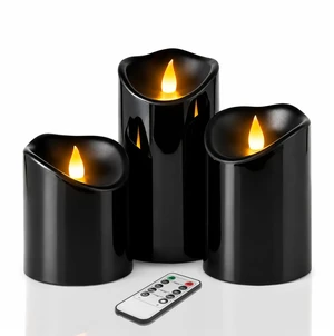 Flameless Candles 4" 5" 6" Set of 3 Outdoor Indoor Black Pillars Battery Operated Flickering Candles with Cozy Climbing Flame Effect, 10-Key Remote Timer, Plastic LED Candles for Wedding Decor Flameless Candles 4" 5" 6" Set of 3 Outdoor Indoor Black Pillars Battery Operated Flickering Candles with Cozy Climbing Flame Effect, 10-Key Remote Timer, Plastic LED Candles for Wedding Decor