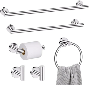 Chrome Bathroom Hardware Set, 6 Pieces Towel Bar Towel Holder Set Includes 19.68/23.6in Towel Bar, Toilet Paper Holder,Towel Ring and Towel Hook Wall Mount Bathroom Accessories Set Chrome Bathroom Hardware Set, 6 Pieces Towel Bar Towel Holder Set Includes 19.68/23.6in Towel Bar, Toilet Paper Holder,Towel Ring and Towel Hook Wall Mount Bathroom Accessories Set