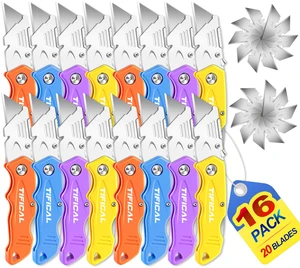 16Pack Box Cutter Retractable, Folding Utility Knife with 20 Blades SK5 razor knife blades, quick change pocket knife, navajas para trabajo for cardboard, drywall, rope, linoleum and packages 16Pack Box Cutter Retractable, Folding Utility Knife with 20 Blades SK5 razor knife blades, quick change pocket knife, navajas para trabajo for cardboard, drywall, rope, linoleum and packages