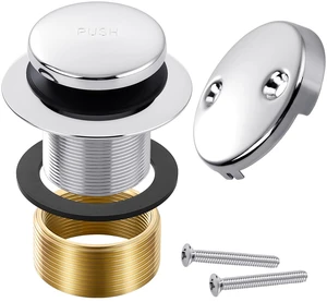 Tub Drain Kit with Bathtub Drain Stopper (Chrome) Tip-Toe Tub Drain Trim Set with Two-Hole Overflow Plate, Replacement Conversion Assembly with Universal Fine & Coarse Thread Tub Drain Kit with Bathtub Drain Stopper (Chrome) Tip-Toe Tub Drain Trim Set with Two-Hole Overflow Plate, Replacement Conversion Assembly with Universal Fine & Coarse Thread