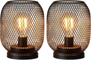 Set of 2 Battery Operated Lamp LED Table Lantern, Brown Metal Cage Cordless Lamps with LED BulbVintage Decorative Outdoor Lantern for Weddings, Parties, Patio, Events for Indoors Shelf Decor Set of 2 Battery Operated Lamp LED Table Lantern, Brown Metal Cage Cordless Lamps with LED BulbVintage Decorative Outdoor Lantern for Weddings, Parties, Patio, Events for Indoors Shelf Decor