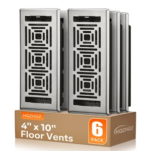 Floor Register 4x10, Heavy Duty Walkable Steel Floor Vent Covers, Easy Adjust Air Flow Direction Floor Registers, Silver Floor Vents, Boston Design Air Vents for Home, 6 Pack Floor Register 4x10, Heavy Duty Walkable Steel Floor Vent Covers, Easy Adjust Air Flow Direction Floor Registers, Silver Floor Vents, Boston Design Air Vents for Home, 6 Pack