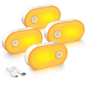 Rechargeable Battery Night Light with Motion Sensor, Portable, Auto-Off, Dimmable for Bathroom, Bedroom, Kitchen, Stairs, Hallway, Pets, Travel, 4-Pack, Amber Rechargeable Battery Night Light with Motion Sensor, Portable, Auto-Off, Dimmable for Bathroom, Bedroom, Kitchen, Stairs, Hallway, Pets, Travel, 4-Pack, Amber
