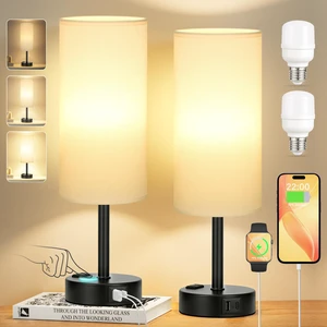 Touch Bedside Table Lamps Set of 2 - Bedroom Lamp with USB A+C, AC Outlet 3-Way Dimmable, LED Bulb Included, White Fabric Lampshade, Matte Black Metal Base & Pole, 14" Small Nightstand Lamp for Desk Touch Bedside Table Lamps Set of 2 - Bedroom Lamp with USB A+C, AC Outlet 3-Way Dimmable, LED Bulb Included, White Fabric Lampshade, Matte Black Metal Base & Pole, 14" Small Nightstand Lamp for Desk