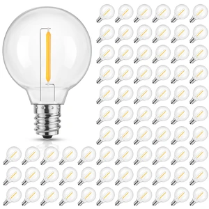 75 Pack G40 LED Replacement String Light Bulbs, E12 Base, 1W,2700K Waterproof, Shatterproof, Energy Efficient, Dimmable, Equal to 5W Incandescent, Warm White, Not Solar String Compatible 75 Pack G40 LED Replacement String Light Bulbs, E12 Base, 1W,2700K Waterproof, Shatterproof, Energy Efficient, Dimmable, Equal to 5W Incandescent, Warm White, Not Solar String Compatible