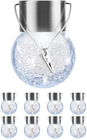 Solar Lights Outdoor Hanging Decorative Globe 8 Pack, Waterproof Solar Lantern with Handle and Clip, Solar Powered Glass Ball Lights for Garden Yard Fence Tree Umbrella Holiday Décor, Cold White Solar Lights Outdoor Hanging Decorative Globe 8 Pack, Waterproof Solar Lantern with Handle and Clip, Solar Powered Glass Ball Lights for Garden Yard Fence Tree Umbrella Holiday Décor, Cold White