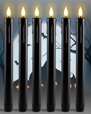 Black Flameless Taper Candles Flickering, NO Remote, 9.6 Inches Battery Operated, 6 Pcs Realistic Electric LED Candlesticks Made of Plastic for Halloween Party Home Decor Black Flameless Taper Candles Flickering, NO Remote, 9.6 Inches Battery Operated, 6 Pcs Realistic Electric LED Candlesticks Made of Plastic for Halloween Party Home Decor