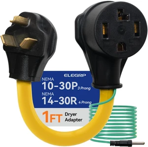 4 Prong to 3 Prong Dryer Adapter, NEMA 10-30P to 14-30R Dryer Plug Adapter, 30 Amp 250V Heavy Duty Dryer Cord Adapter for Old House to New Dryer, Includes Green Grounding Wire 10 AWG 1FT 4 Prong to 3 Prong Dryer Adapter, NEMA 10-30P to 14-30R Dryer Plug Adapter, 30 Amp 250V Heavy Duty Dryer Cord Adapter for Old House to New Dryer, Includes Green Grounding Wire 10 AWG 1FT