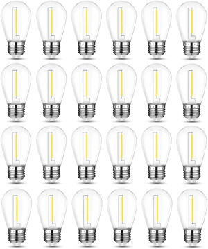 24 Pack Shatterproof Outdoor String S14 Replacement Bulb, 1W,4000K Waterproof, LED Energy Efficient, Dimmable, E26 Base, Equal to 11W Incandescent, Neutral White, Not Solar String Compatible 24 Pack Shatterproof Outdoor String S14 Replacement Bulb, 1W,4000K Waterproof, LED Energy Efficient, Dimmable, E26 Base, Equal to 11W Incandescent, Neutral White, Not Solar String Compatible